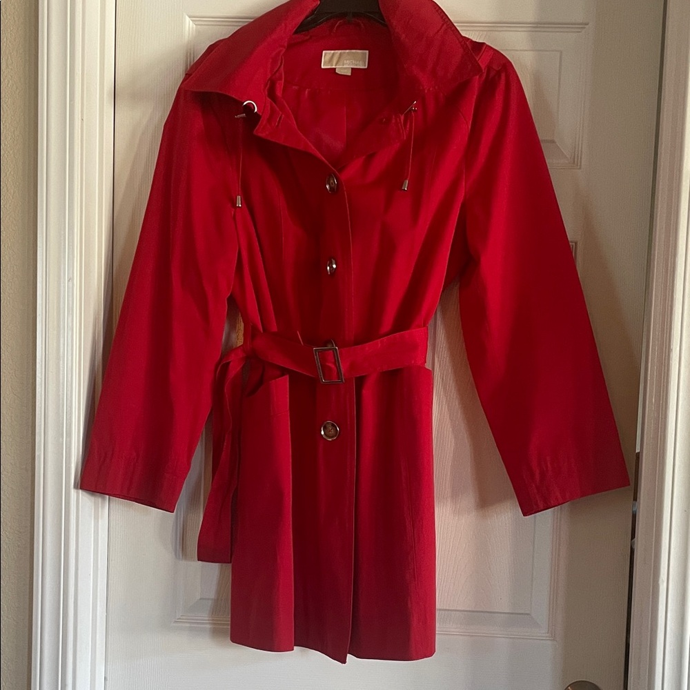 Michael Kors Vibrant Red Belted Trench Coat